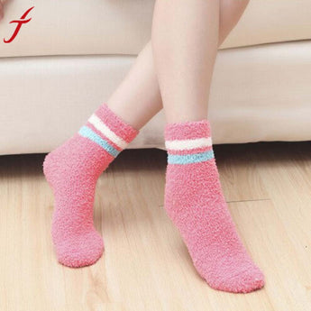 Fashion High Quality 8 Colors Mens Women Warm Coral Fleece Stripe Slipper Non-slip Cotton Socks Floor Towel #LSN