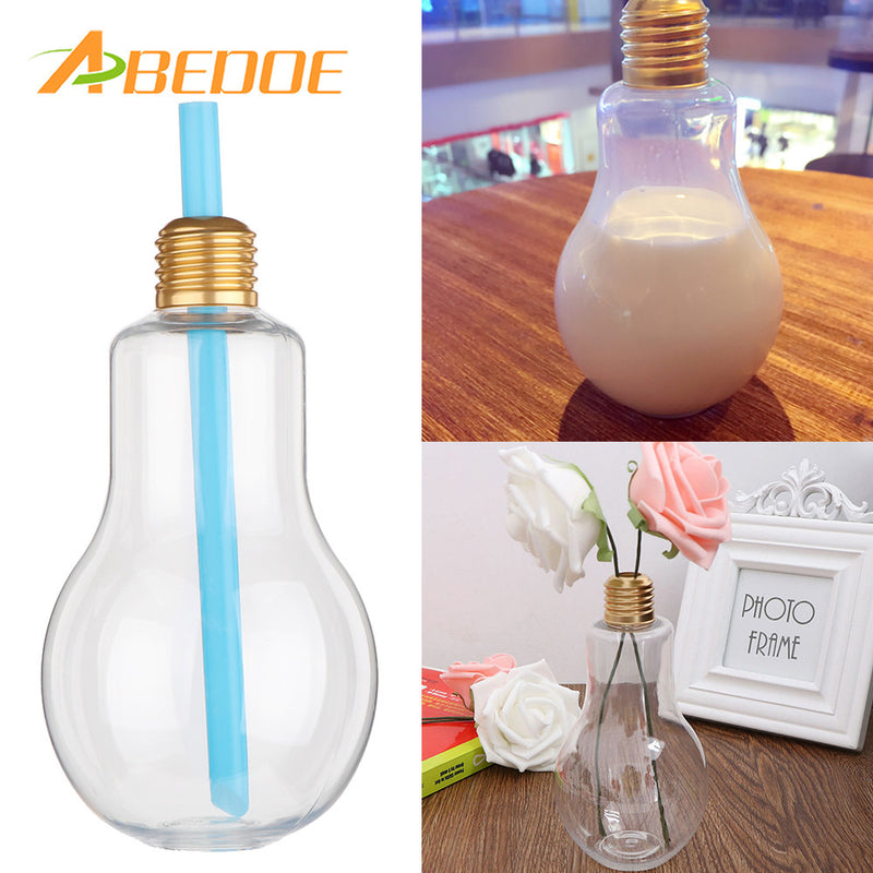 ABEDOE Fashion Plastic Light Bulb shaped Transparent Fruit Juice Water Bottle Cup Drink Bottle Party Festival Bottle decoration