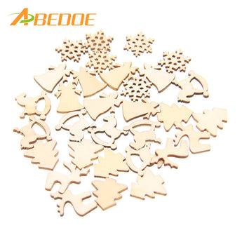 ABEDOE 30pcs/lot 5 Patterns Designs Natural Wood Christmas Ornaments Reindeer Tree Snow