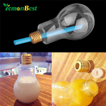 LemonBest Creative Plastic Light Bulb Water Bottle Fruit Juice Water Bottle Drink Bottle with Lid Gifting for Christmas Party