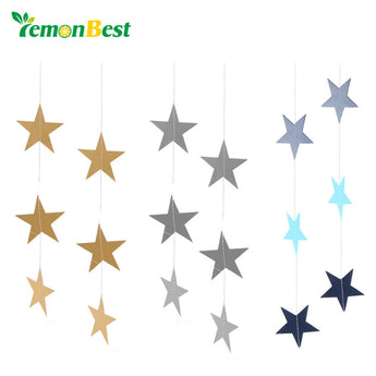 LemonBest Wall Hanging Paper Star Garlands 4m Long Birthday String Chain Wedding Party Banner Handmade Children Room Home Decor