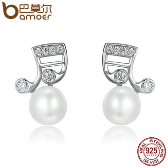 BAMOER Fashion 925 Sterling Silver Music Melody Notes Fresh Water Pearl