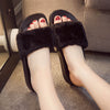 Womens Ladies Slip On Sliders Fluffy Faux Fur Flat Slipper Flip Flop Sandal