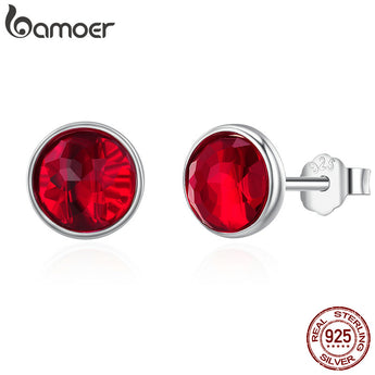 BAMOER Hot Sale Genuine 925 Sterling Silver January Droplet Garnet Stud Earrings for Women Sterling Silver Jewelry Gift PAS520