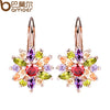 BAMOER 3 Colors Luxury Gold Color Flower Stud Earrings with Zircon Stone Women Birthday Gift Bijouterie JIE014