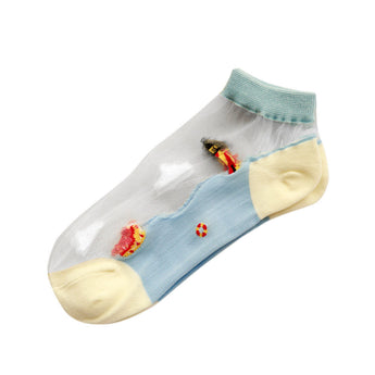 Women Boat Short Transparent Crystal Cotton Low-cut Cartoon Ankle Socks