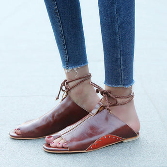 Women Flat-Bottomed Roman Sandals Open Ankle Flat Straps Platform Wedges Shoes