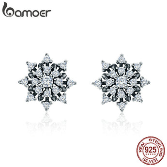 BAMOER High Quality 100% 925 Sterling Silver Romantic Snowflake Luminous