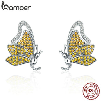 BAMOER 100% 925 Sterling Silver Dancing Butterfly Yellow