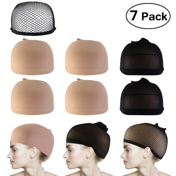 PIXNOR 7pcs Wig Caps Neutral Nude Beige and Black Mesh Wig Cap