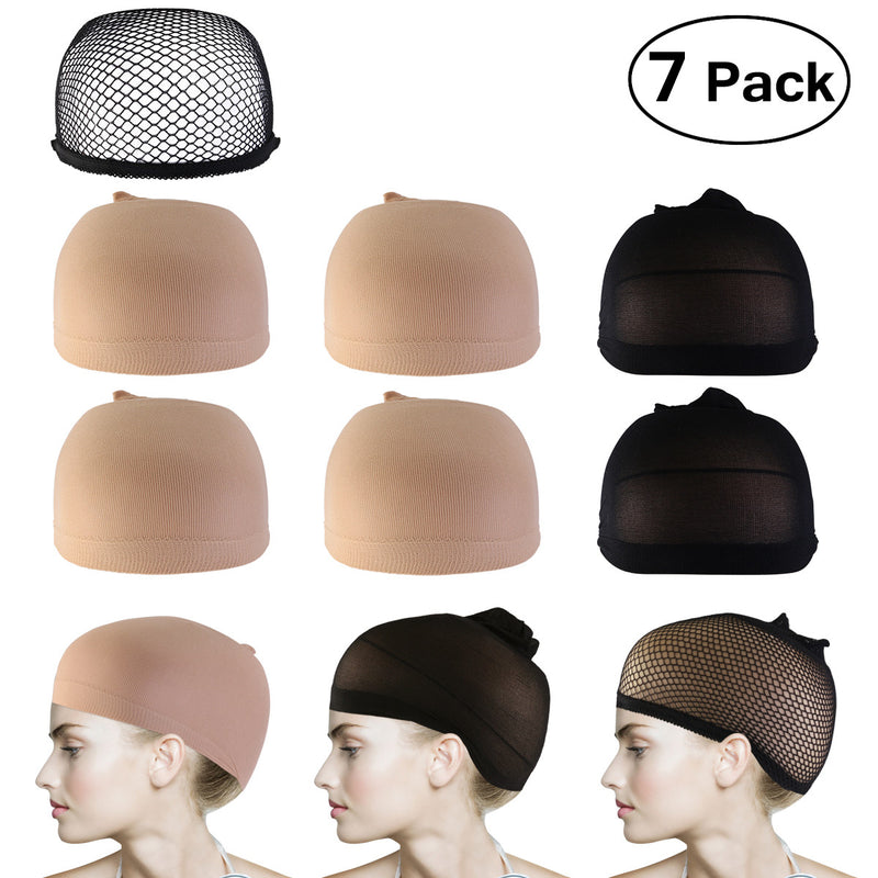 PIXNOR 7pcs Wig Caps Neutral Nude Beige and Black Mesh Wig Cap